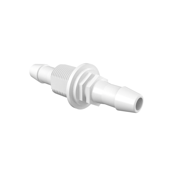 Eldon James BH4S-4-4WP White Polypropylene Barbed Bulkhead Adapter Fitting 1/4 x 1/4 Hose Barb 1/4-18 NPSM Thread Pack of 10